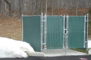 Galvanized chain link Dumpster Enclosure with Shorter Leaf Gate